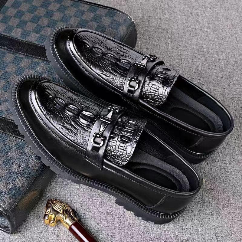New Men's Shoes Crocodile Pattern Youth Business Formal Leather Shoes Baidu Slip-on Driving Shoes 42 black