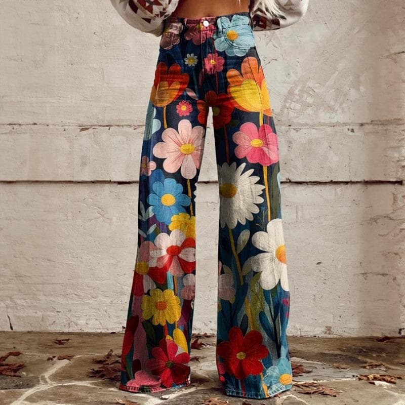 Women's Casual Pants Printed Casual Wide Leg Trend Pants 2XL