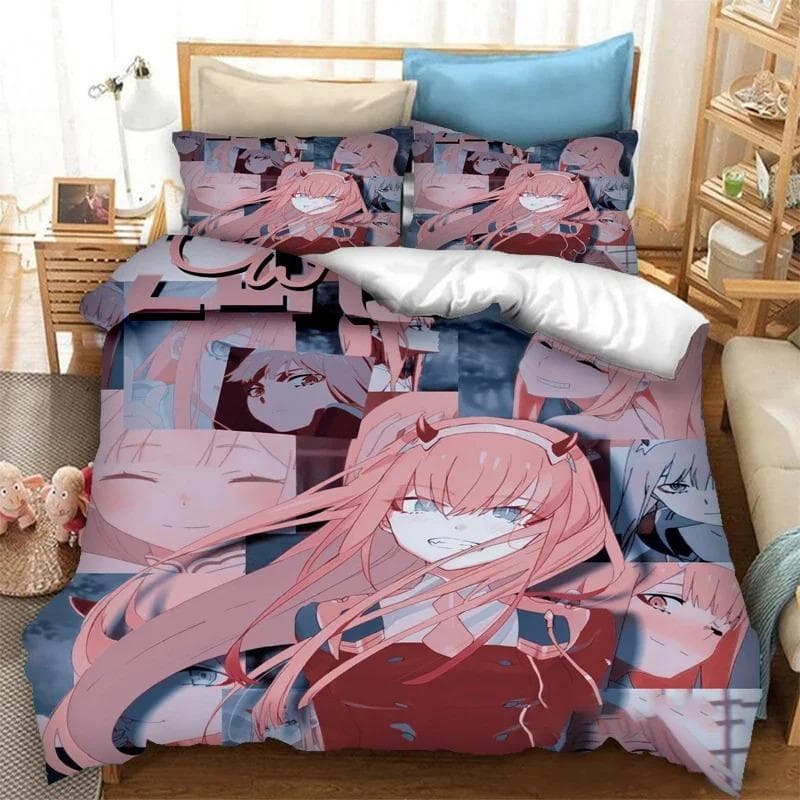 Kawaii Girls DARLING in the FRANXX Zero Two Anime Bedding Set Boys Girls Twin Queen Size Duvet Cover Pillowcase Bed Kids Adult 70x133cm 2pcs