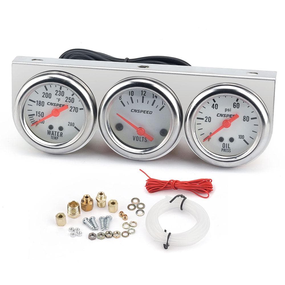 Universal Car Chrome Volt Water Temp Gauge Oil Pressure Gauge Triple 3 Gauge Set Gauges Kit