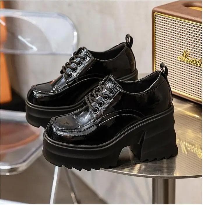Women High Heels Shoes New Trend Fashion Party Shoes Wedges Pumps Casual Ladies Black Lace Up PU Leathesr Ankle 38
