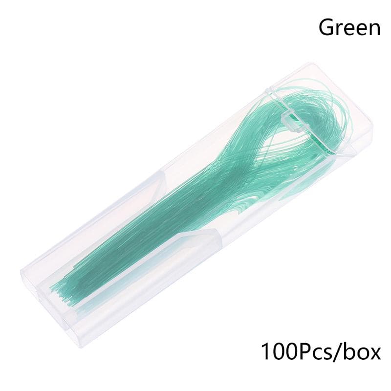 100Pcs Dental Floss Threader Dental Traction Line Oral For Crown Brace Bridge Implant Hoop Threading Braces Steel Traction green