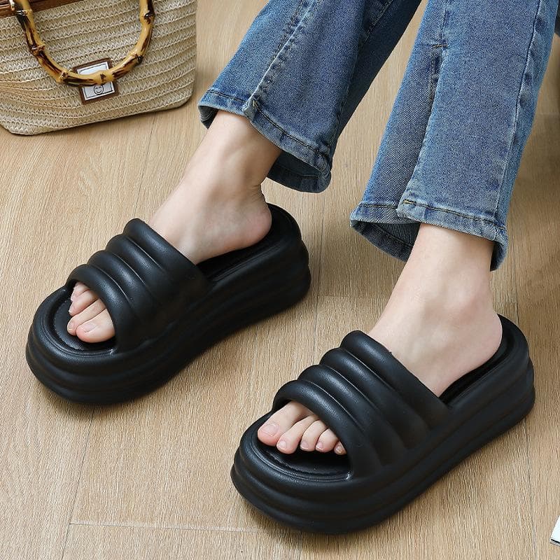 Pink Chunky Platform Slippers Women Summer Thick Bottom Wedge Heels Sandals for Woman Non Slip Outdoor Flip Flops 36-37 black