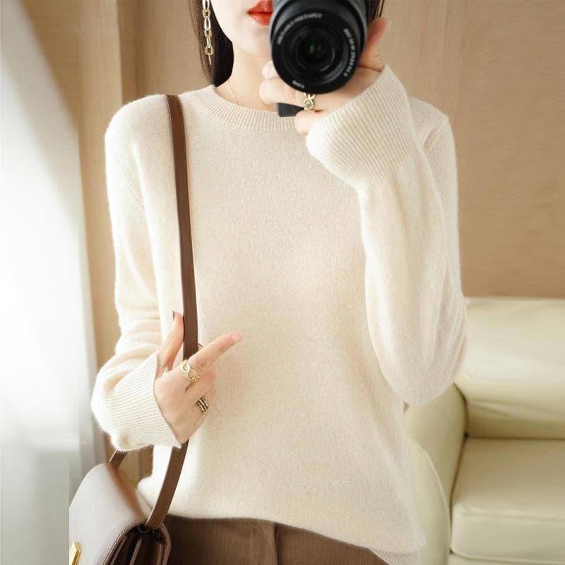 Women's Cozy Knitted Pullover Sweater Crew Neck Fuzzy Slim Fit Red Black Sweater XXXL beige