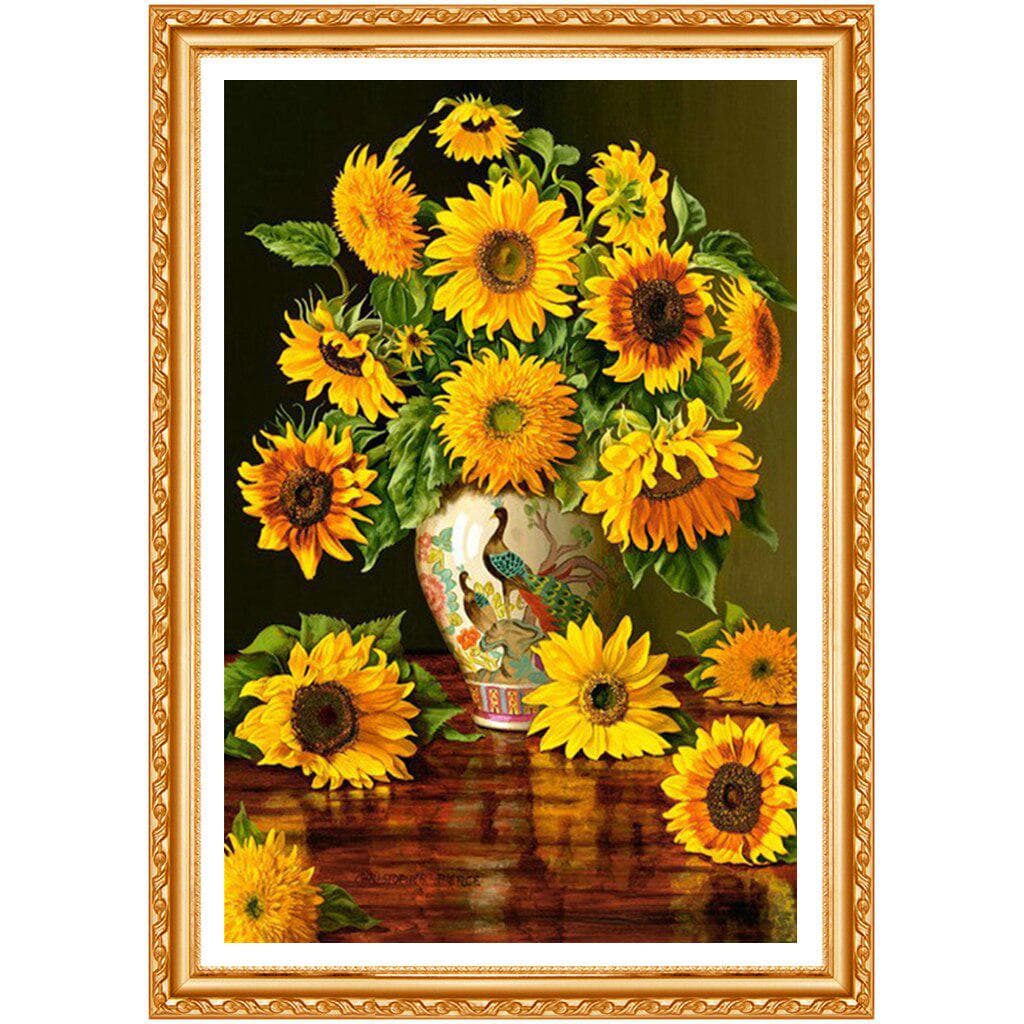 5D Diamond Embroidery Yellow Flower Sunflower Flower Vase Diamond Painting Cross Stitch Round Decor 20X30CM