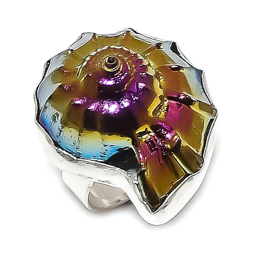 Titanium Ammonite Gemstone Handmade 925 Sterling Silver Jewelry Ring Size 7 H2n18