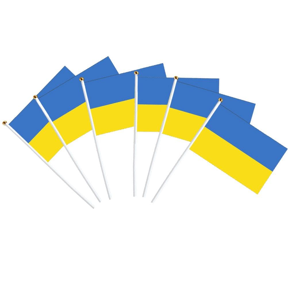 100Pcs Ukraine Hand Held Flags 21*30cm Ukrainian National Mini Stick Flags Party Festival Parades