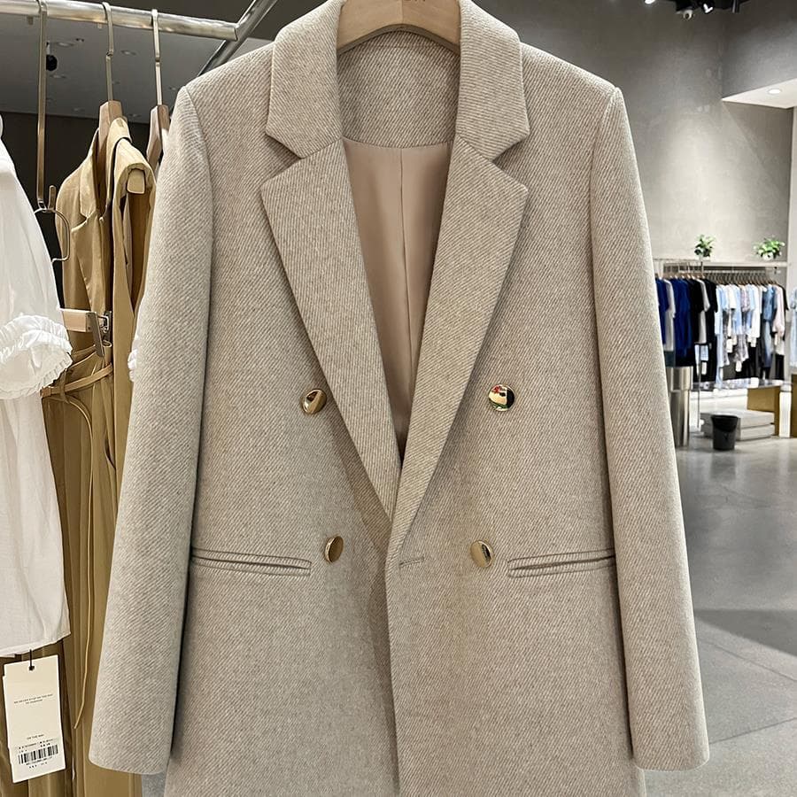 Beige Grey Wool Small Suit Jacket for Women New Winter British Style Versatile Suit XL beige