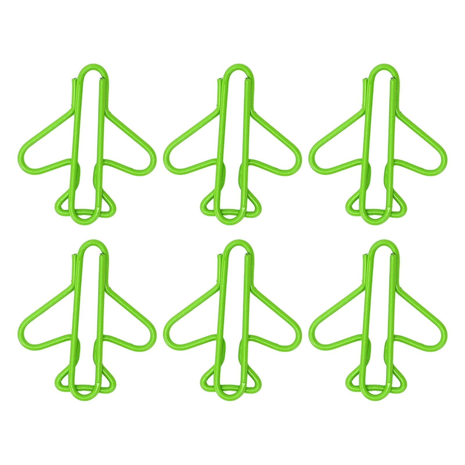 100Pcs Cute Paper Clips Plane Shape Design Covered Wire Bright Color Fancy Paperclips for Scrapbook green