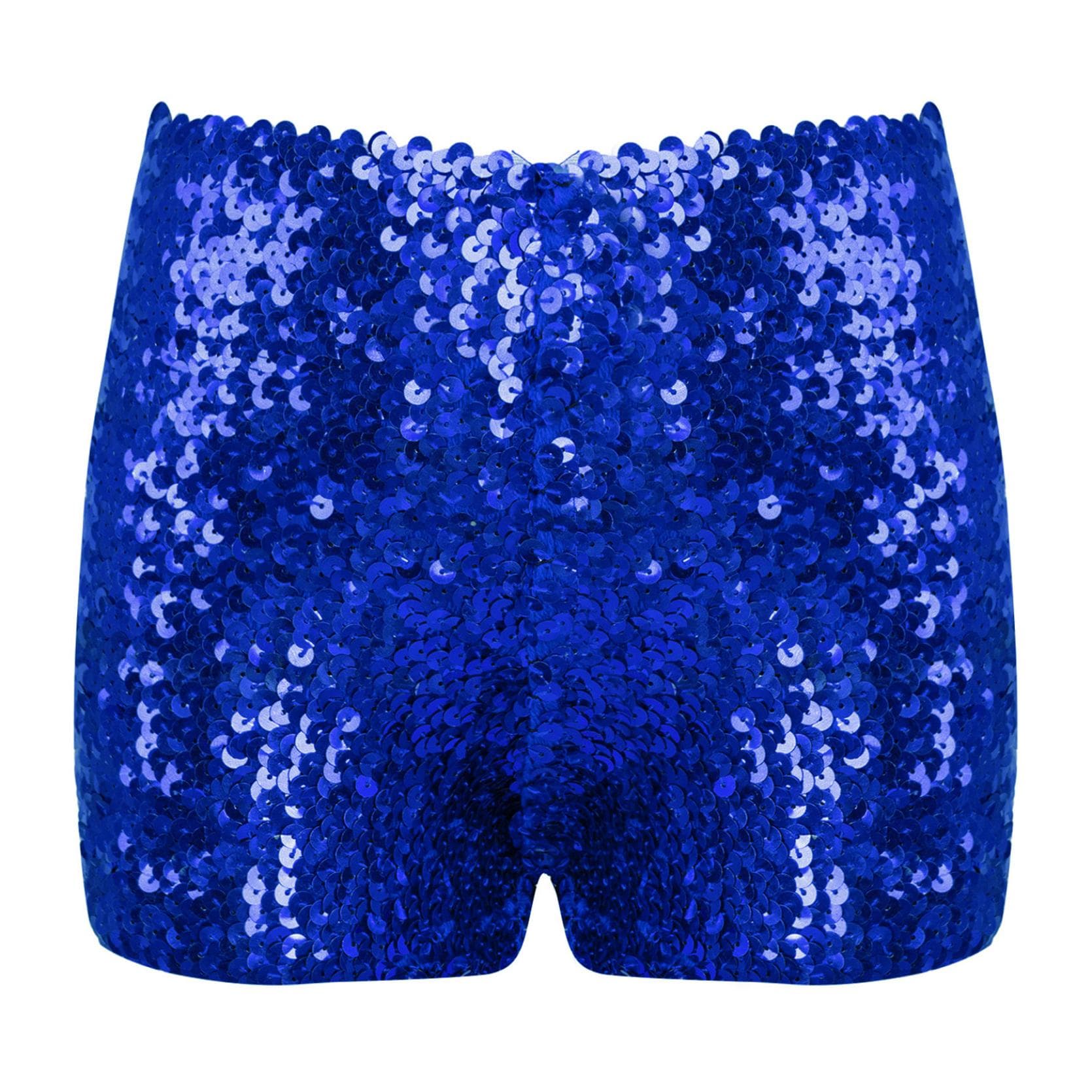 Girls Dance Short Gymnastics Athletic Shorts Sparkle Glitter Tumbling Bottoms 12-16 Years royal blue