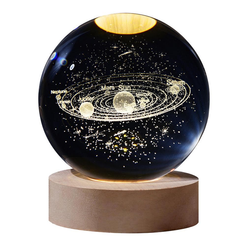 3D Galaxy Crystal Ball Lamp Lasers Engraving Night Light with Wooden Base for Bedroom Decor, Galaxy transparent