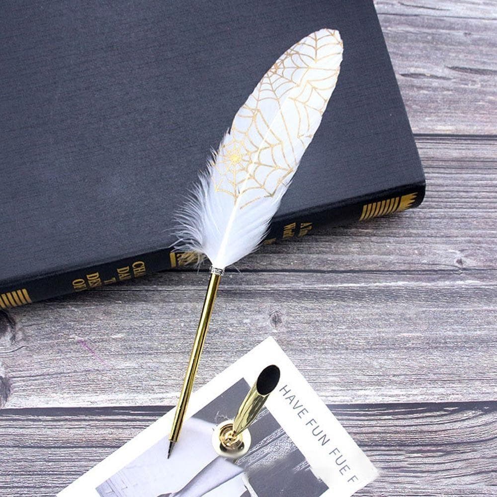 1pc Retro Feather Ballpoint Pen European Style Christmas Gifts Writing Tool Golden Feather Pen Novelty Stationery Wedding Decor