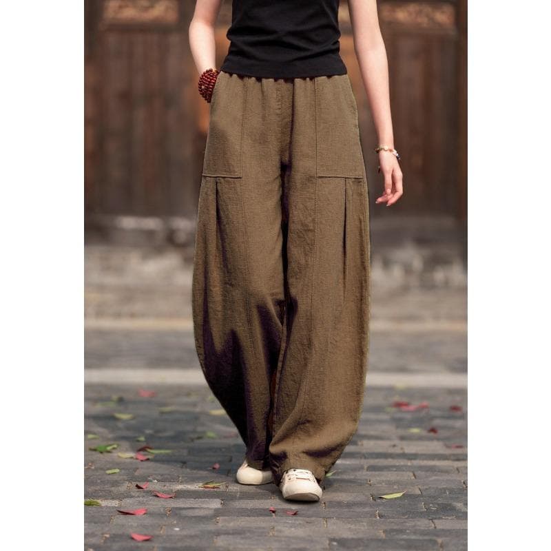 Japanese Plus Size Spring and Autumn Cotton and Linen Loose Casual Bloomers Women XXXXXL dark brown