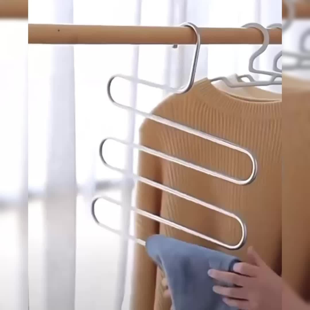 Stainless Steel Multi-layer Trouser Rack with S-shaped Hook Closet Organizer, Anti-slip Storage, Household Kitchen Drying Artifact
