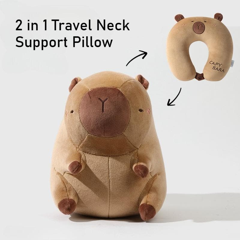 Portable Kawaii Capybara U-shaped Plush Pillow 2 in 1 Travel Neck Support Pillow Cute Plush Throw Pillow Office Chair Cushions