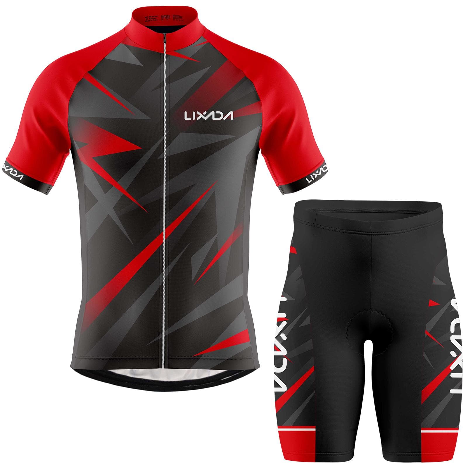 Lixada Men Cycling Jersey Breathable Short Sleeve Bike Shirt and Padded Shorts MTB Bicycle Clothing M red
