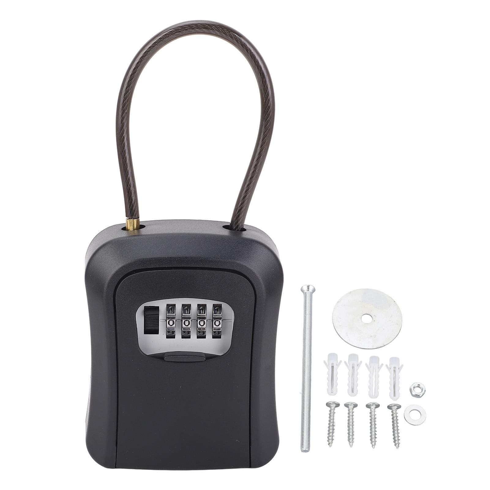 Key Box Water Resistant Wall Mount Safe 4 Digit Combination Key Lockbox for Door Handle Metal Fence black