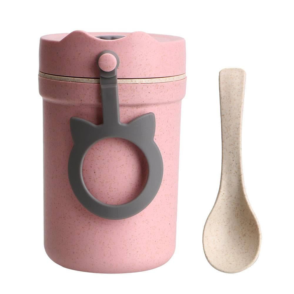 Wheat Straw Soup Box Sealed 330ml Breakfast Cup Meal Prep Bento Box Eco-Friendly Portable Kids Lunchbox Leakproof pink