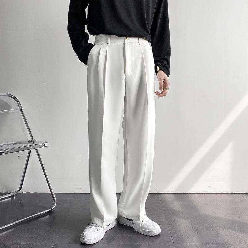 Men's Korean Wide-Leg Casual Suit Trousers 36 white