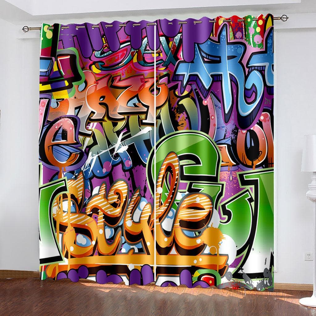 3D Digital Printing Abstract Art Curtain Graffiti 3D Printing Living Room Bedroom Decor Window Treatment Curtain 132W164H(CM)52x65in&Hook