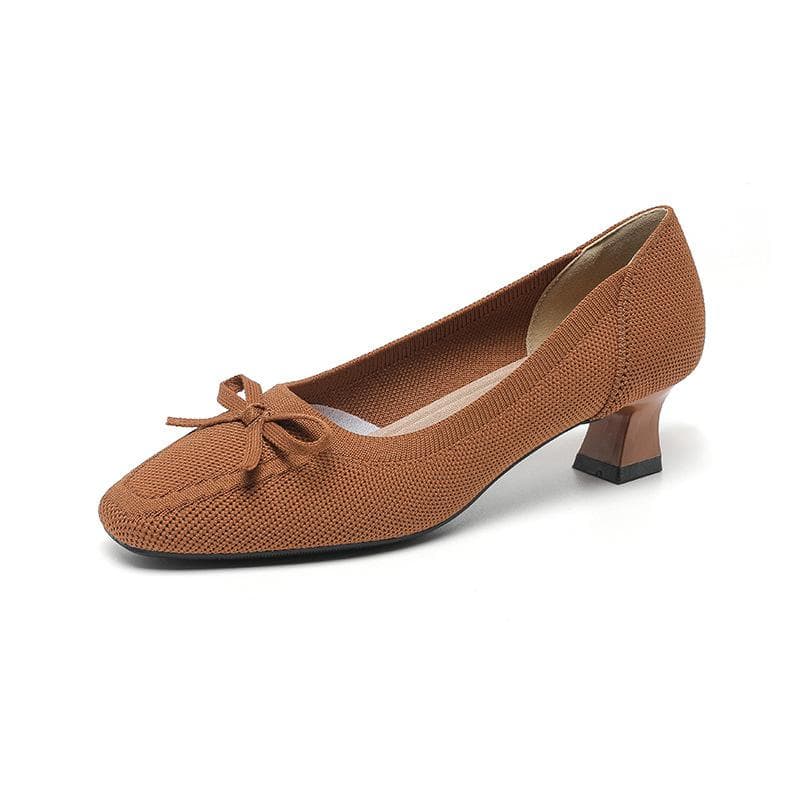 Women's Pumps Chunky Heels Square Toe Shoes Knit Comfortable Low Block Heels for Women Casual Slip On Work Shoes Dress Classic Walk Office Shoes 39