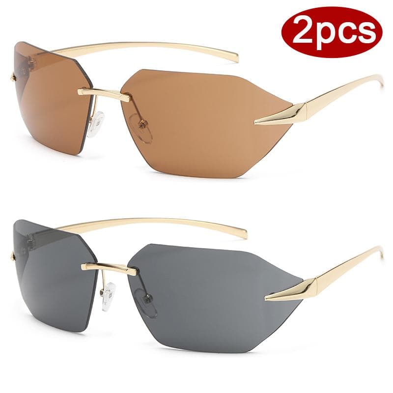 Steampunk UV400 Sunglasses 2pcs Frameless Metal Frame Protective Glasses Simple Style for Vacation Beach