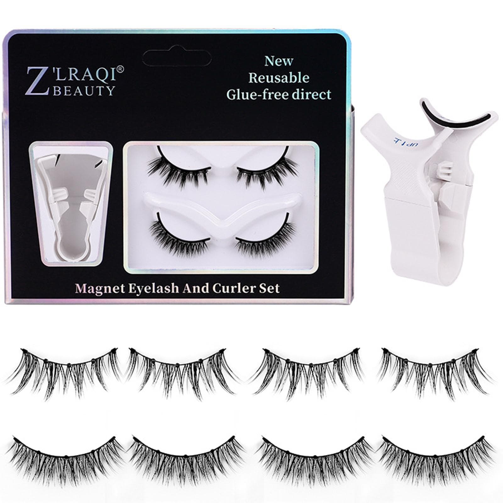 Z'LRAQI BEAUTY Magnetic False Eyelashes Natural-looking False Lashes Fake Eyelashes with Curler for MIX-3 black