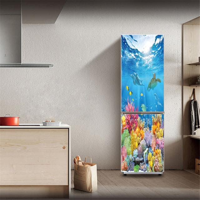 Fridge Stickers Refrigerator Cover Door Landscape Plant Sea Vinyl Self Adhesive Kitchen Furniture Decor Wrap Freezer Sticker DIY 40x120cm