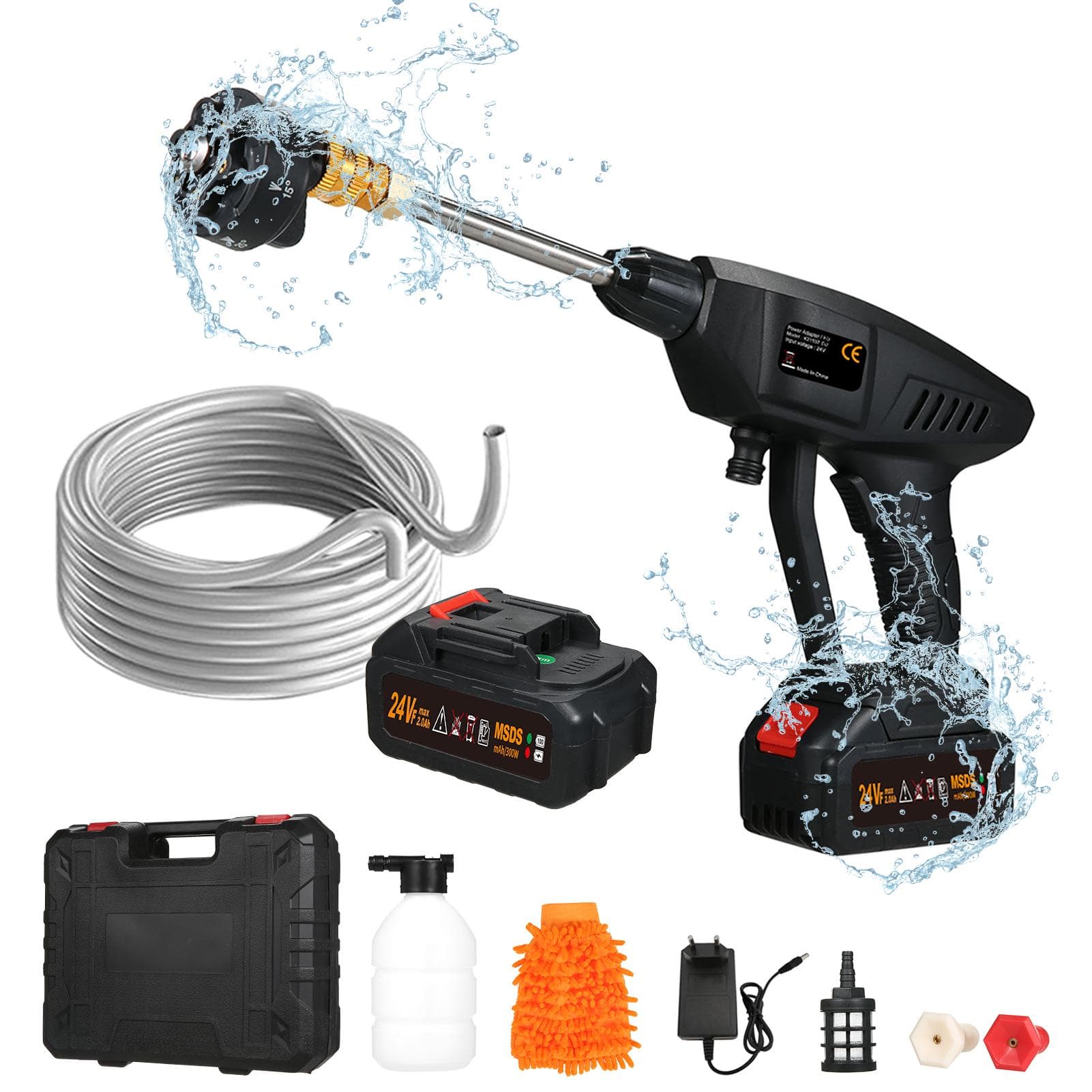Mulcort 6 in 1 Spray Cordless Power Washer 60Bar 300W High Power Washer Machine with Rechargeable EU plug black