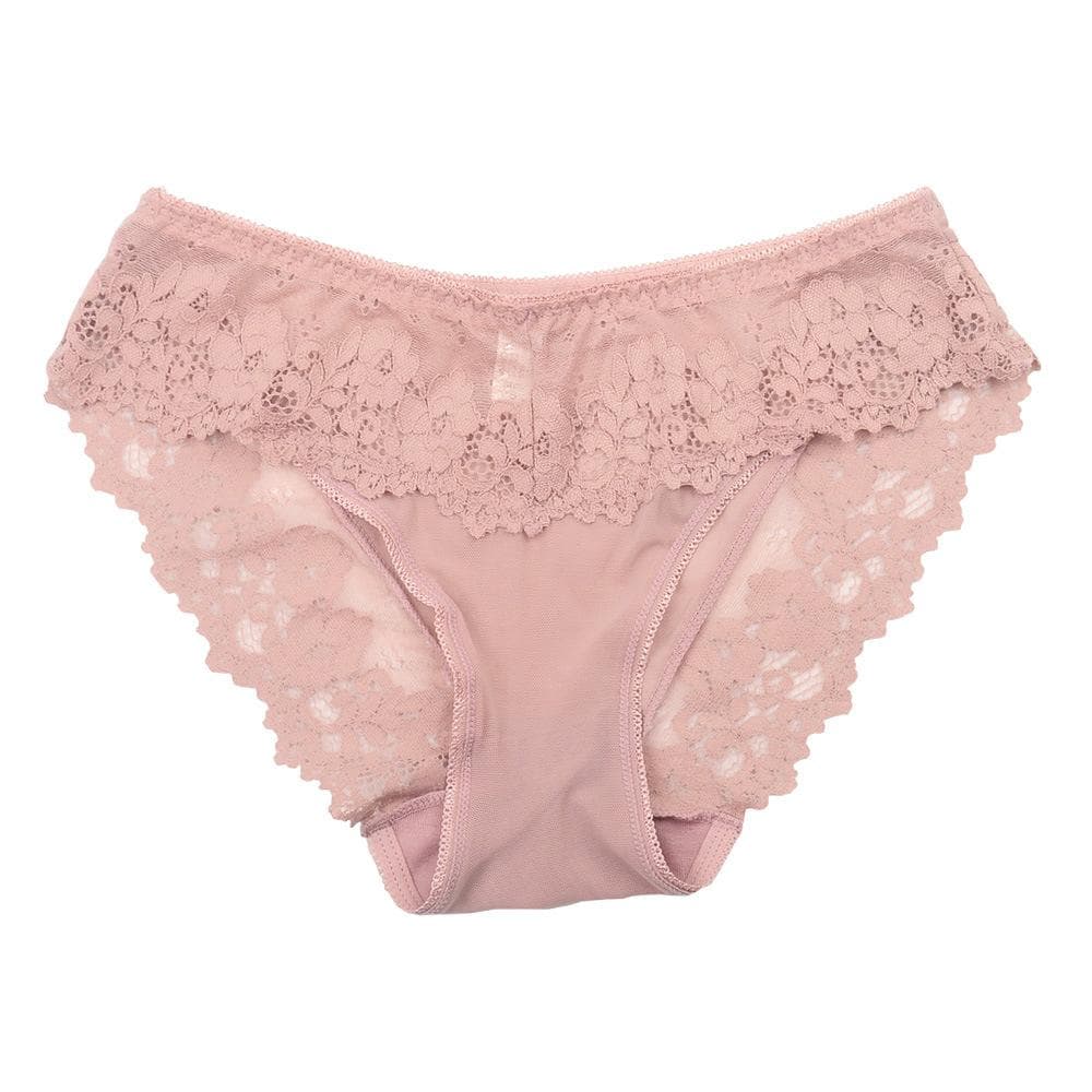 Women Sexy Lace Lingerie Temptation Low-waist Briefs Female G String Transparent Breathable Underwear Floral Women Panties M pink