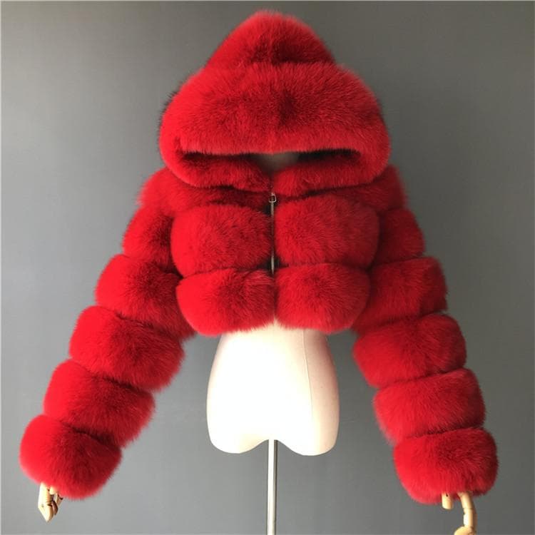 Women Fashion Winter Faux Fur Cropped Coat Fluffy Zip Hooded Warm Short Jacket Winter Top Fashion Women Mink Coats S