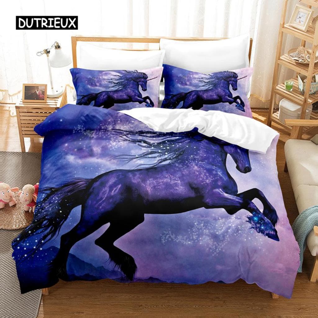 Horse Duvet Cover Set King Size Black White Brown Horse Printed Quilt Cover Polyester 3D Animal for Adults Teens Comforter Cover EU single(135x200cm)