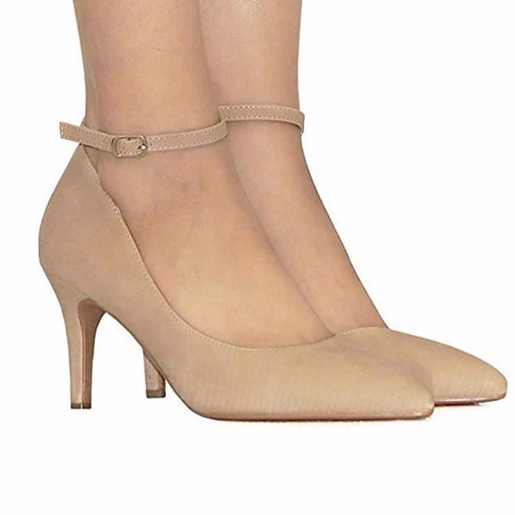 Women's 80mm Velvet Toe Ankle Strap D‘orsay Pumps High Heels Pump Party Wedding Dress Shoes shoe 39 apricot