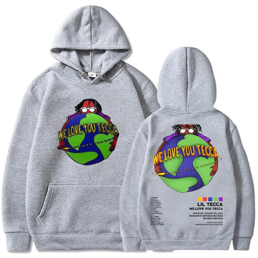 Lil Tecca Hoodie for Autumn/Winter Hip Hop Comfortable Sweatshirts Pop Retro Fleece Clothing Gothic Soft Pullovers XS gray