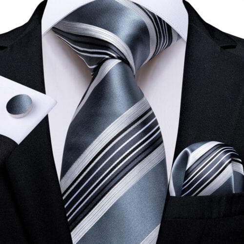 DiBanGu Mens Silk Necktie Set Striped Paisley Solid Tie Pocket Square Cufflinks N-7666