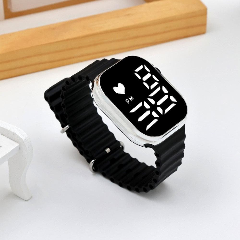 LED Screen Electronic Watch Large Dial Digital Watch Casual Wristwatch For Boys Girls black