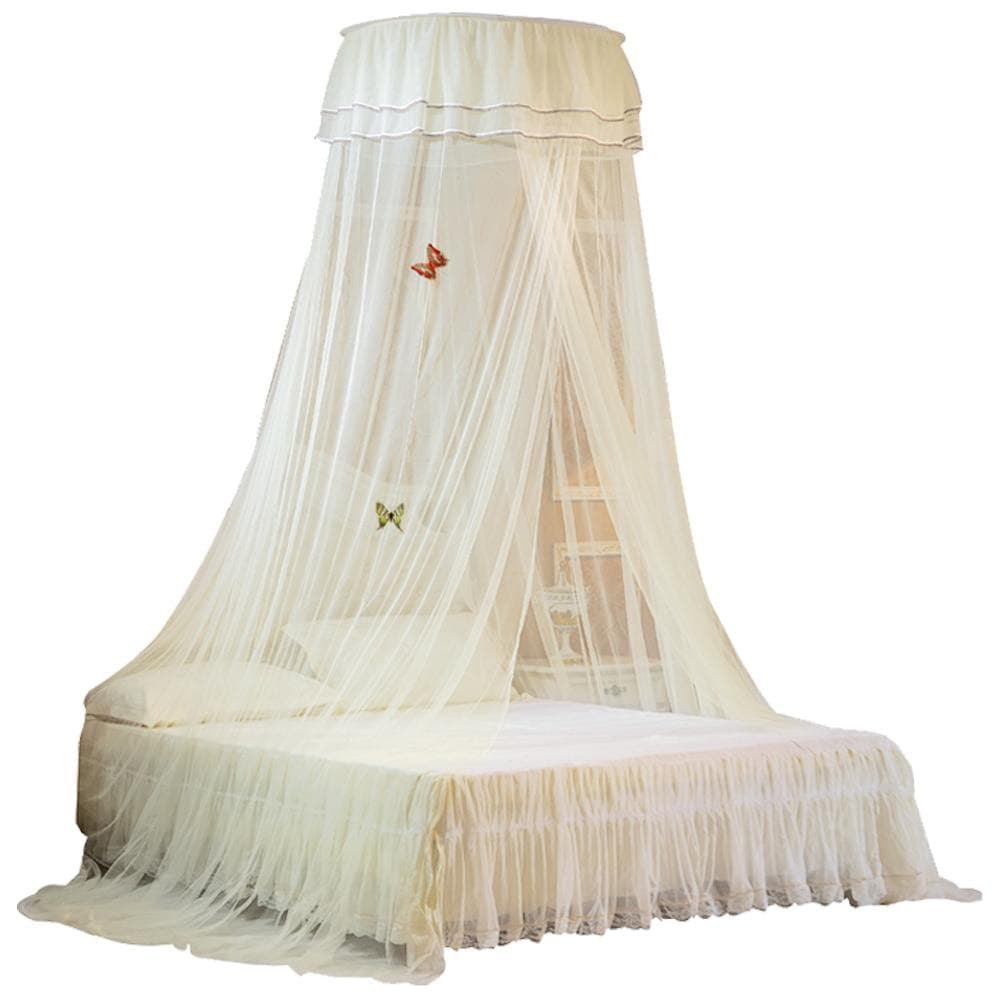 Universal Dome Bed Canopy Single Entrance Fine Mesh Bed Net Lace Curtain Princess Style Bedroom white