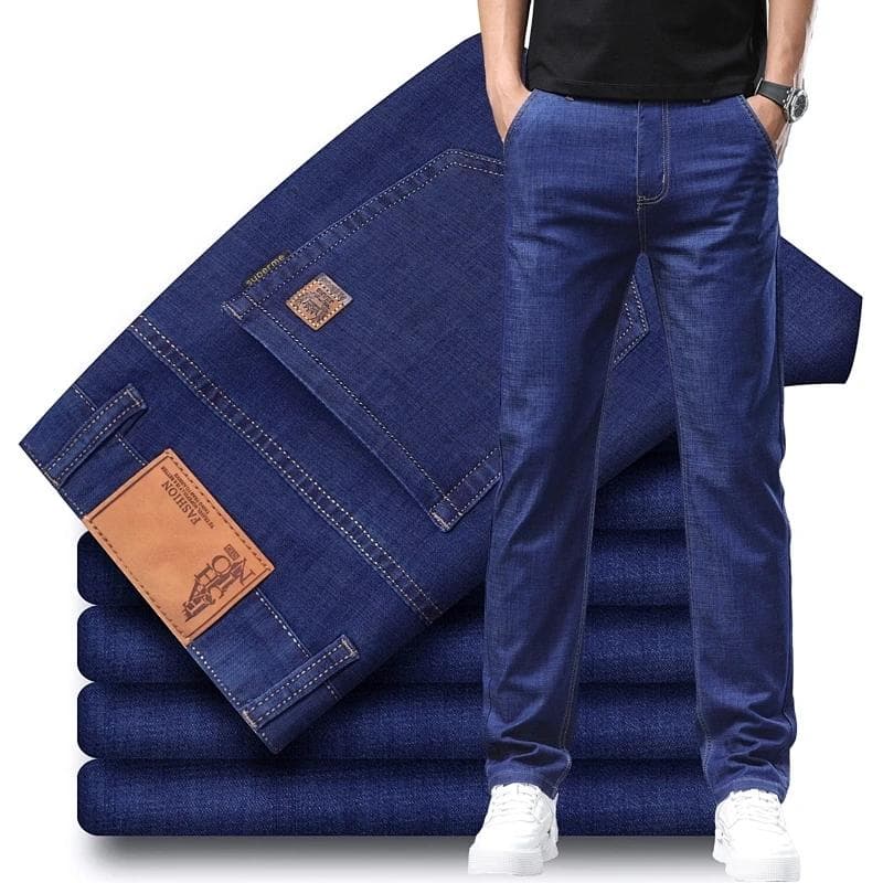 Fashion Men Stretch Loose Straight Jeans Casual Elastic Slim Fit Denim Pants Male Business Trousers Large Size 28 40 34