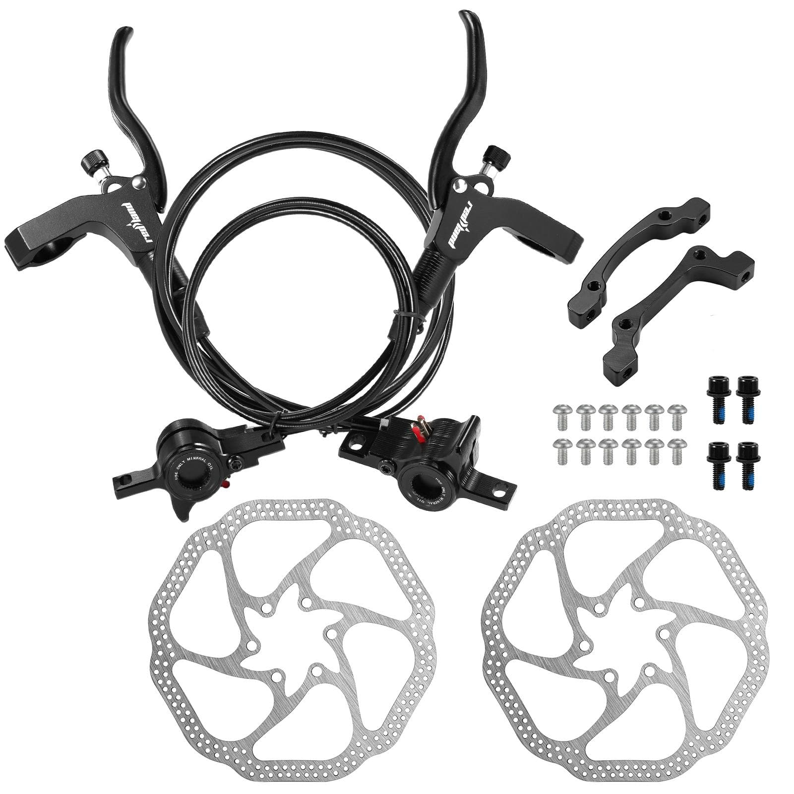 2 pcs Hydraulic Bike Disc Brake Kit 160mm Disc Brake Rotor Aluminum Front and Rear Caliper Disc black