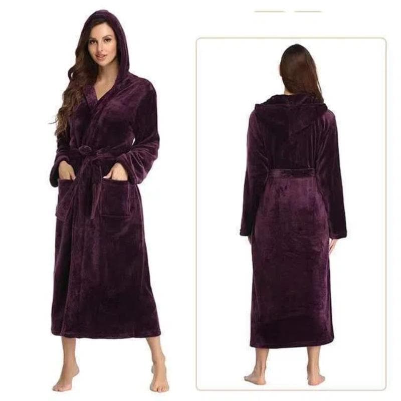 Adjustable Belt Bathrobe Bathrobe Cozy Unisex Winter Bathrobe Warm and Comfortable Long-sleeved Robe Homewear with Lace Up XL purple