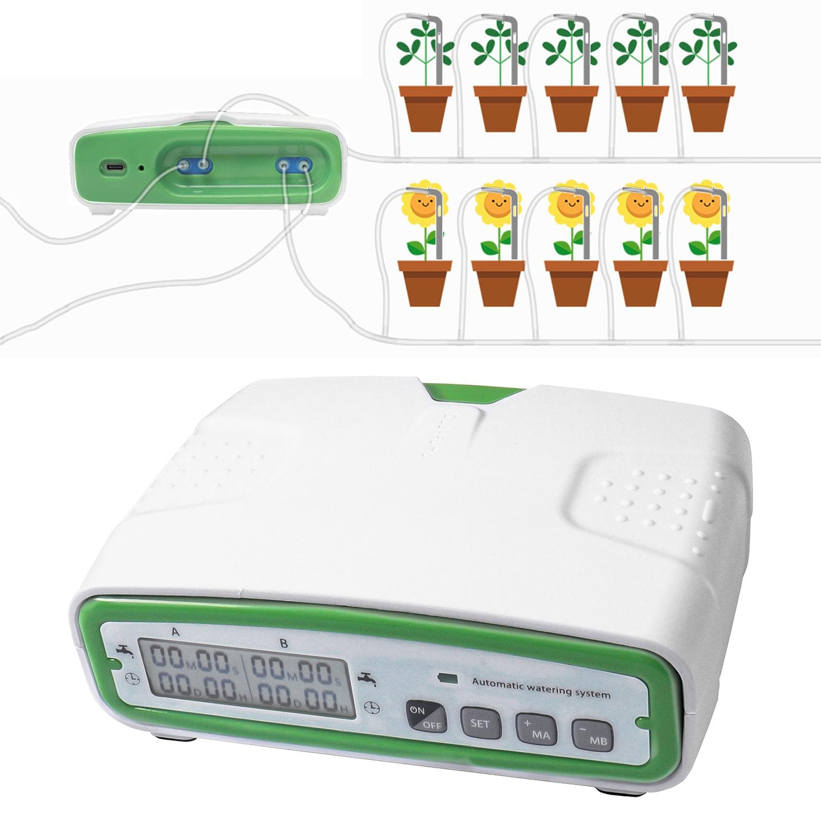 Automatic Double Pump Watering System for 20 Potted Plants Irrigation Kit with 30-Day Programmable white