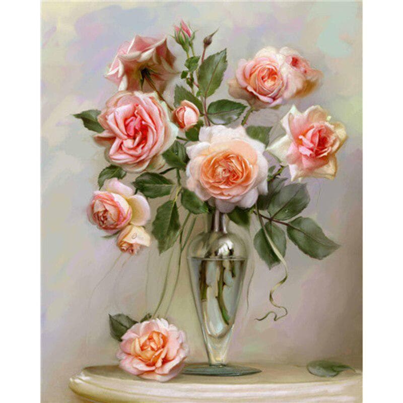 5D Diamond Painting Peony Flowers Vase Cross Stitch Kits Rhinestone Diamonds Embroidery 20X30CM
