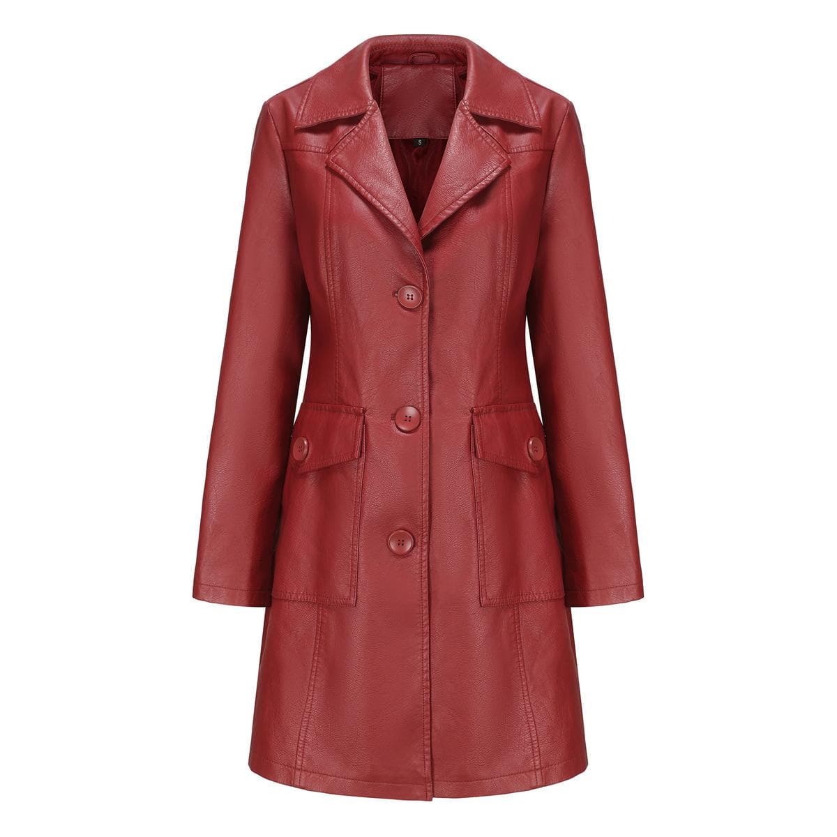New Long Leather Coat, Spring and Autumn Long-sleeved Leather Windbreaker, Fashionable British Coat for Women, Single-breasted Lapel XL