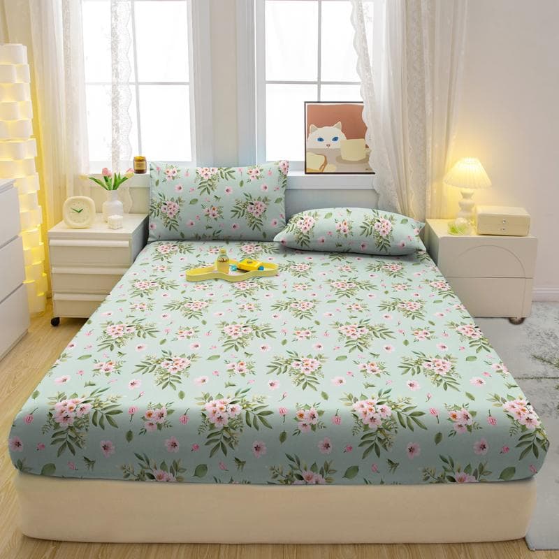 1 Simple Modern Plant Flower Printed Matte Fitted Sheet, Bedroom Printed Bed Cover, Bedding (Excluding Pillowcases) 71x132cm