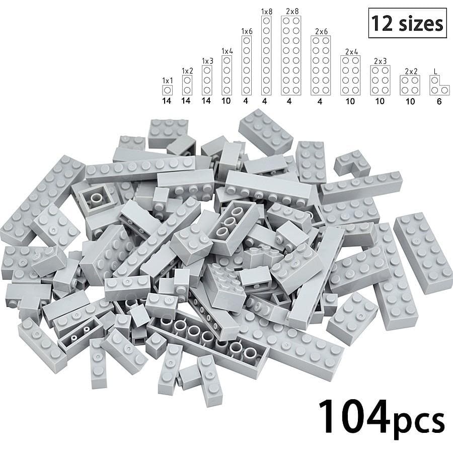 104Pcs Mixed Thick Figure Building Blocks 12 size 16 Colors Compatible Classic Baseplate Leduo Creative Toys For Children light gray