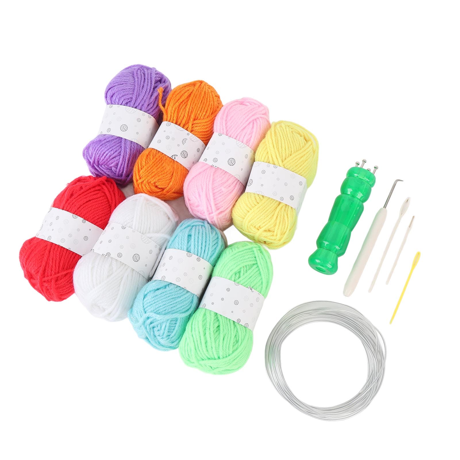 French Knitter Kit Translucent Green Spool Knitter 8 Cotton Threads Aluminum Wire Crochet Hook