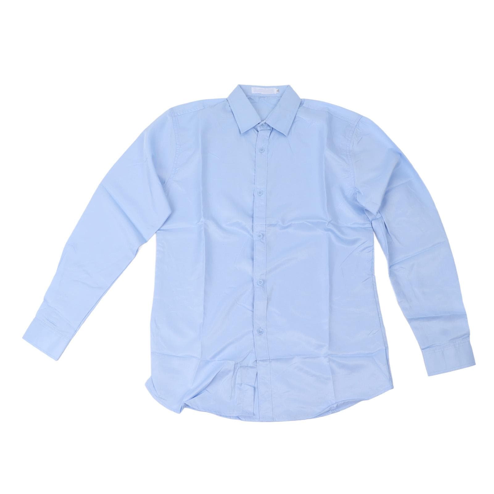 Man Pure Color Long Sleeve Dress Shirt Button Up Soft Cotton Breathable Skin Friendly Fashionable 2XL light blue