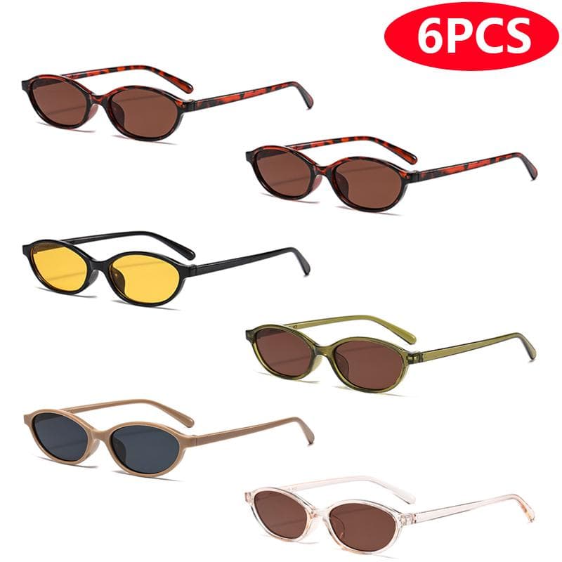 1/6pcs Small Frame Elliptical Sunglasses Women Simple Design Fashion Retro Unisex Glasses Set