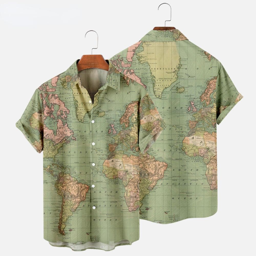 Hawaiian Shirts Map 3d Print Shirt Men's Women's Shirts Men's Casual Vocation Lapel Shirt Summer Beach Camisa Trip Blouse Casual 5XL