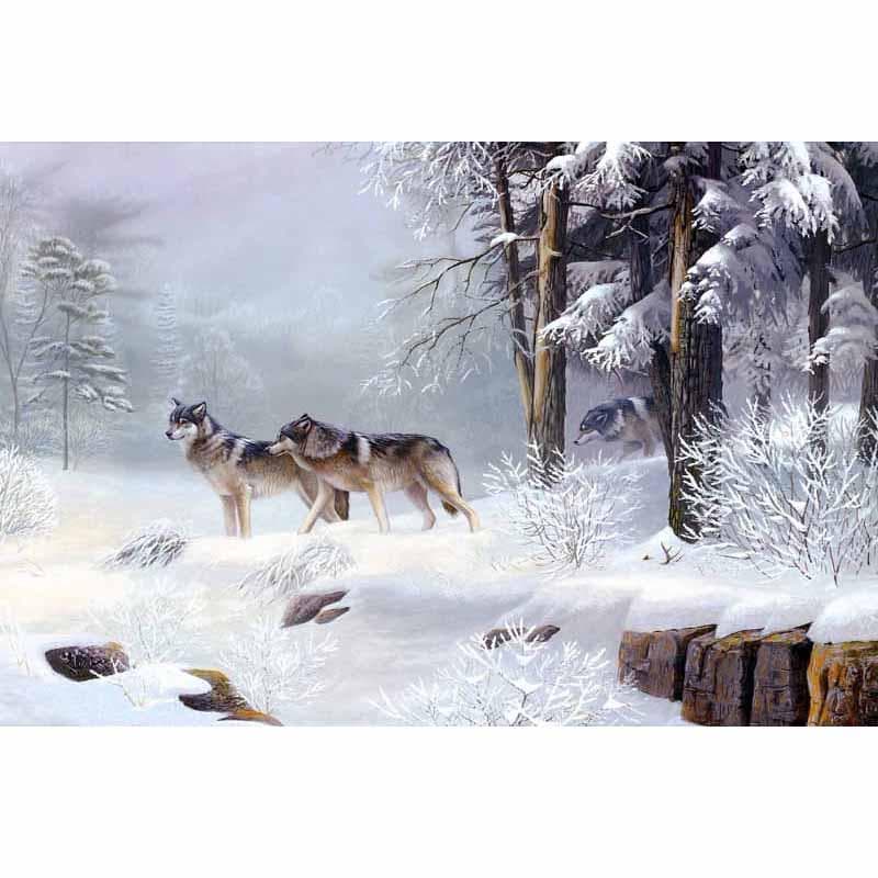 Winter Wolves Pack Art Full Drill Diamond Embroidery Mosaic Gift DIY Diamond Craft Painting Diamond 20X30CM